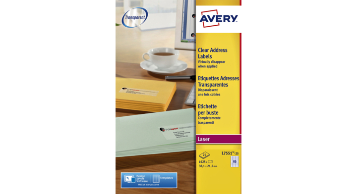 Etiket avery l7551-25 38.1x21.1mm transp 1625st
