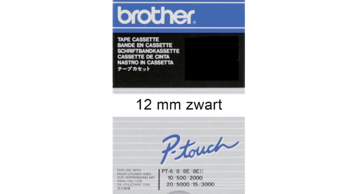 Lettertape brother p-touch tc201 12mm wit/zwart