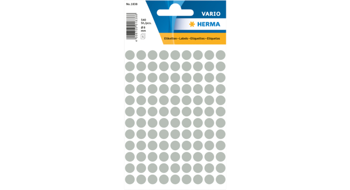 Etiket herma 1838 rond 8mm grijs 540st(1838)
