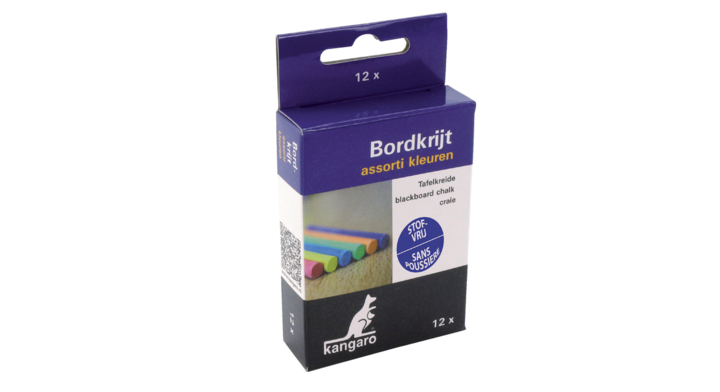 Krijt schoolbord 12st stofvrij assorti(cl-n12cd)