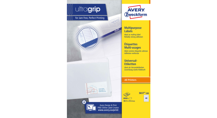 Etiket avery zweck 3657 48.5x25.4mm 8000st