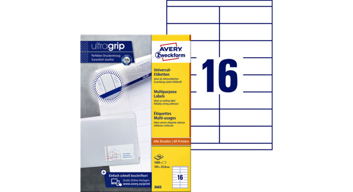 Etiket avery zweck 3665 105x33.8mm 1600st