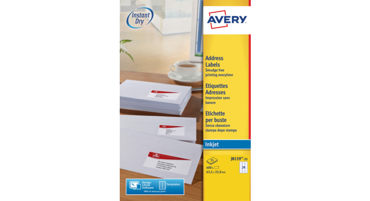 Etiket avery j8159-25 63.5x33.9mm 600st