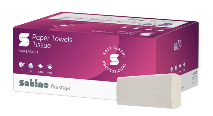 Satino Prestige | Papieren Handdoekjes | 32x23cm | 2-Laags | PT3 | Wit | 276790 (2.880 stuks)