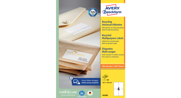 Etiket avery zweck lr3483 105x148mm 400st recycled(lr3483)