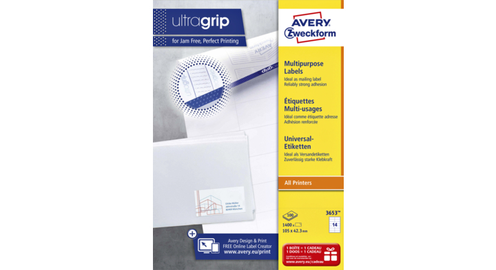 Etiket avery zweck 3653 105x42.3mm 1400st
