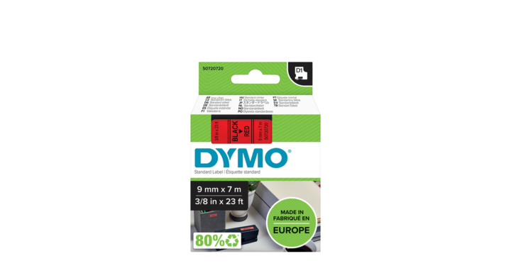 Lettertape dymo 40917 d1 9mmx7m poly zwart/rood