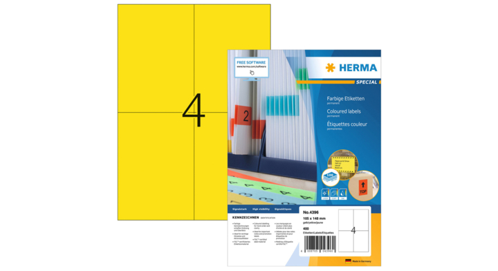 Etiket herma superprint 4396 105x148mm geel 400st