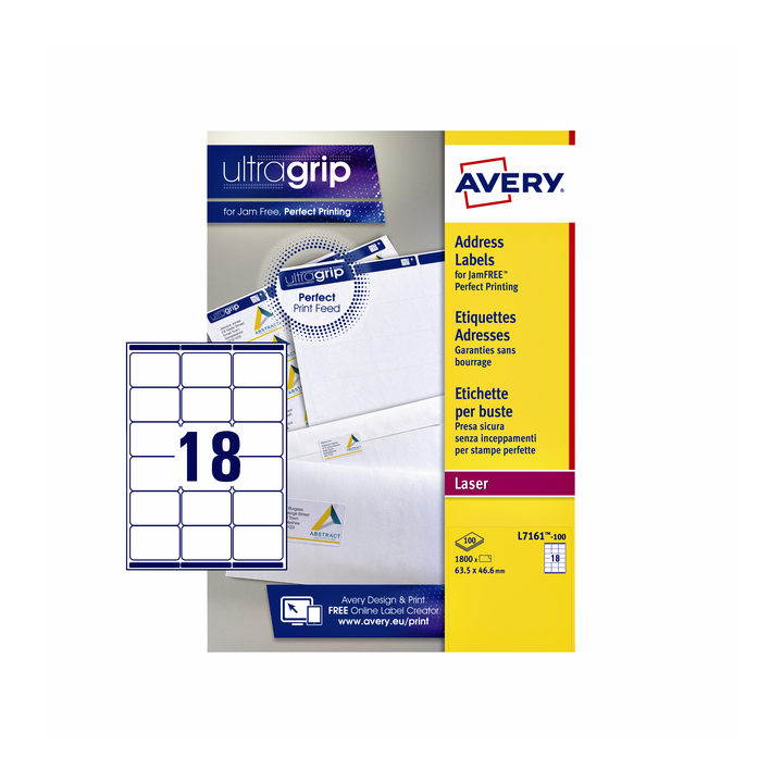 Etiket avery l7161-100 63.5x46.6mm 1800st - 0