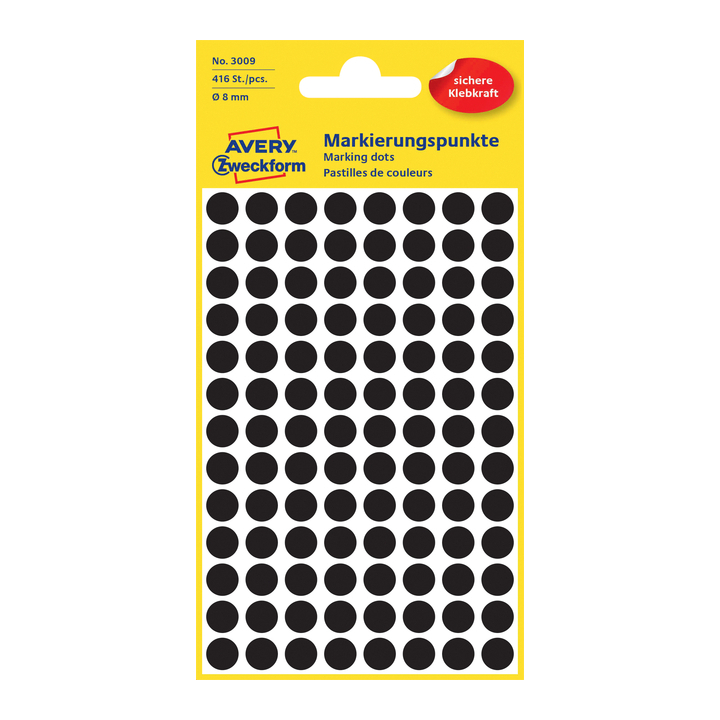 Etiket avery zweck 3009 8mm zwart 416st - 0