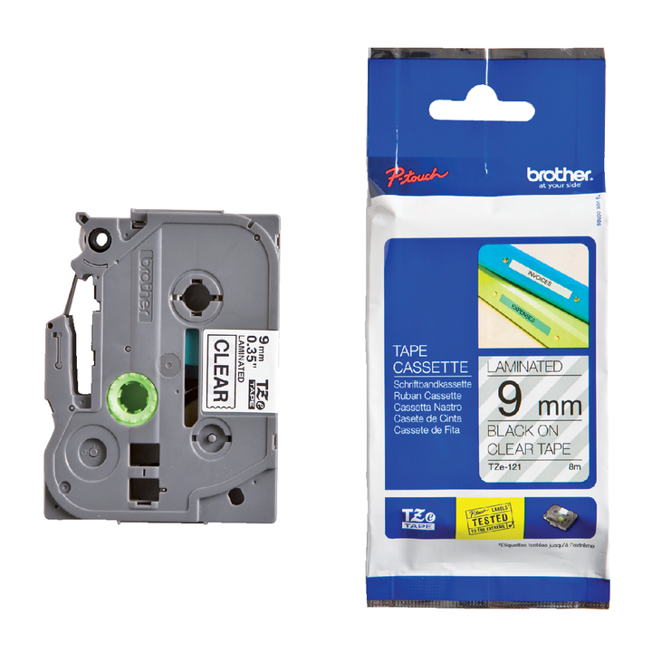 Lettertape brother p-touch tze121 9mm transp/zwart - 0