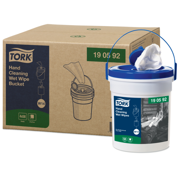 Tork Hand Cleaning, vochtige doek in emmer, 13.5x27cm, 1-laags, W14, 190592 (4x58 stuks)  - 0