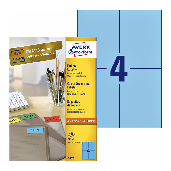 Etiket avery zweck 3457 105x148mm blauw 400st - 0
