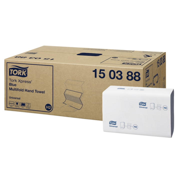 Tork Universal | Interfold Papieren Handdoekjes | 23,4x21,3cm | 2-Laags | H2 | Blauw | 150388 (4.740 stuks) - 0