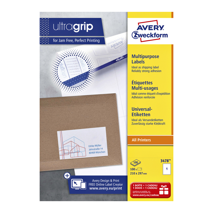 Etiket avery zweck 3478 210x297mm a4 100st - 0