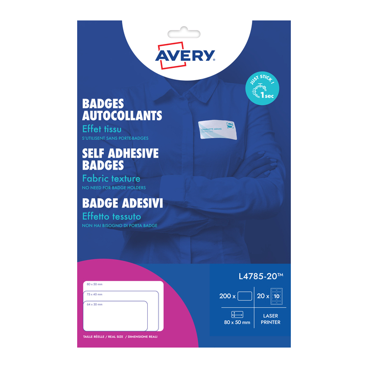 Badge avery l4785-20 80x50mm 200st zelfkl(l4785-20) - 0
