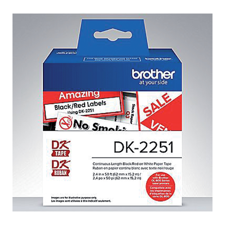 Label etiket brother dk-22251 62mmx15.24m zw/rd(dk22251) - 0