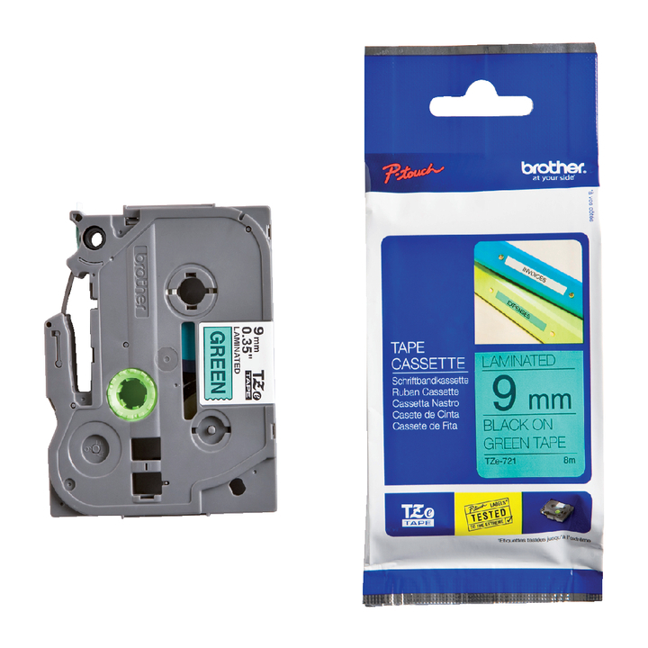 Lettertape brother p-touch tz721 9mm groen/zwart - 0