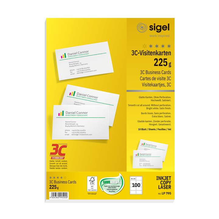 Visitekaartjes sigel 3c 225gr gladde zijden wt(si-lp795) - 0
