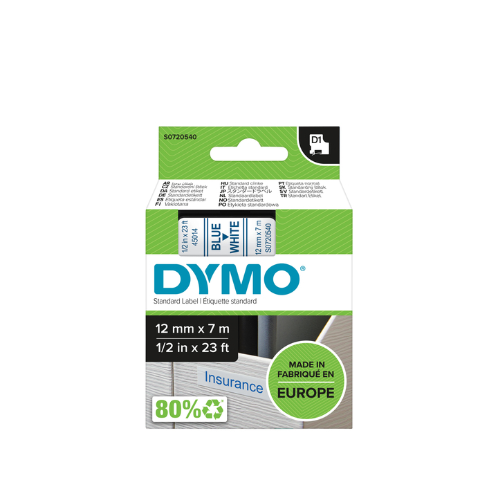 Lettertape dymo 45014 1000 12mmx7m wit/blauw - 0
