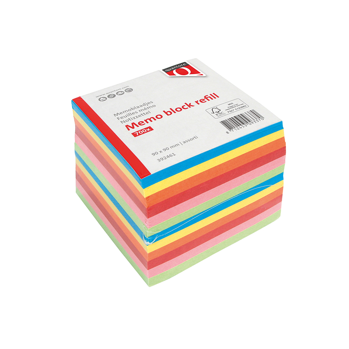 Memoblok 90x90mm 700v losbladig assorti kleuren(500258) - 0