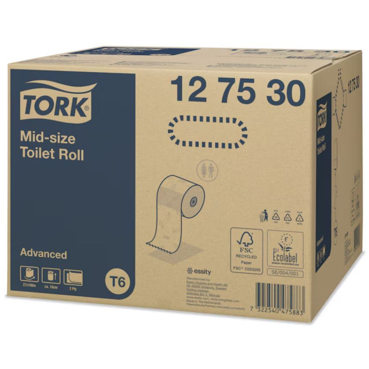 Tork Advanced | Mid-Size Toiletpapier | 100 Meter | 2-Laags | T6 | Wit | 127530 (27 stuks) - 1
