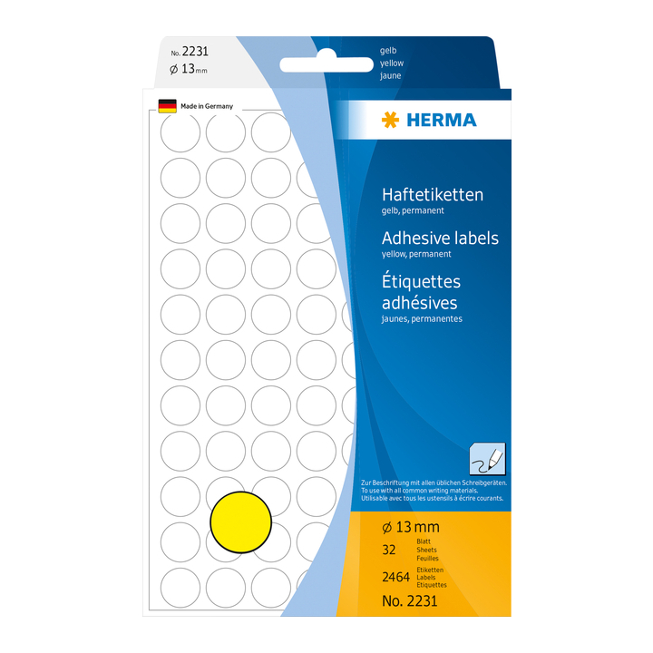 Etiket herma 2231 rond 13mm geel 2464st - 0