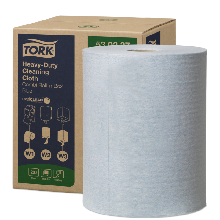 Tork Heavy-Duty | Reinigingsdoek In Doos | 106 Meter | 1-Laags | W1/W2/W3 | Blauw | 530237 (1 stuk) - 0