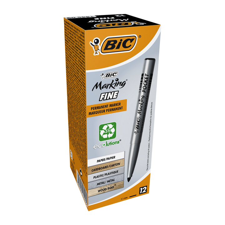 Viltstift bic 1445 pocket perm rond 1.5mm zw - 0