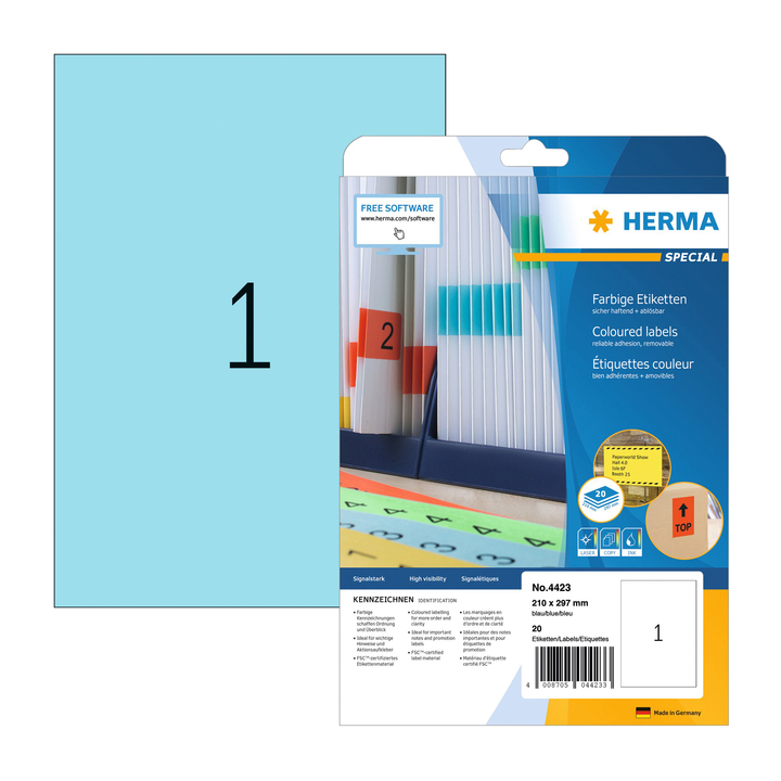 Etiket herma superprint 4423 a4 blauw 25st - 0