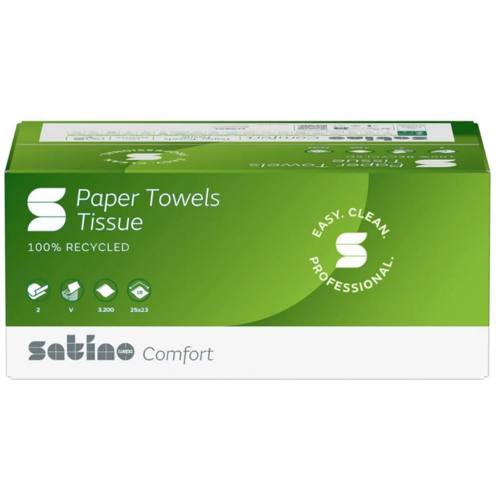 Satino Comfort | Papieren Handdoekjes | 23x25cm | 2-Laags | PT3 | Wit | 277190 (3.200 stuks) - 1