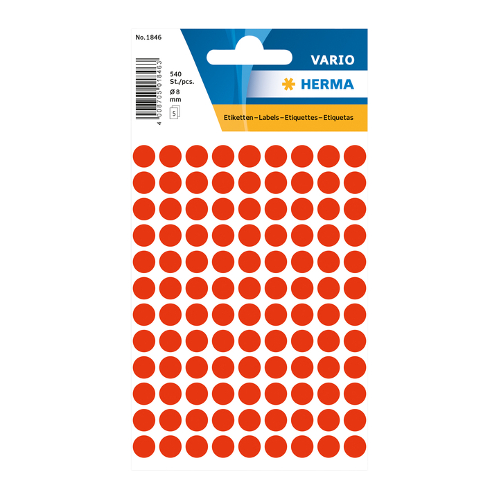 Herma 1846, etiket rond, 8mm, fluor rood (540 stuks) - 0