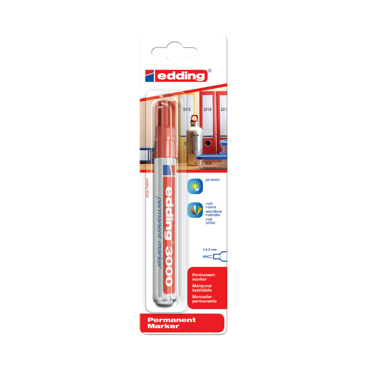 Viltstift edding 3000 perm rond 1.5-3mm rood - 0