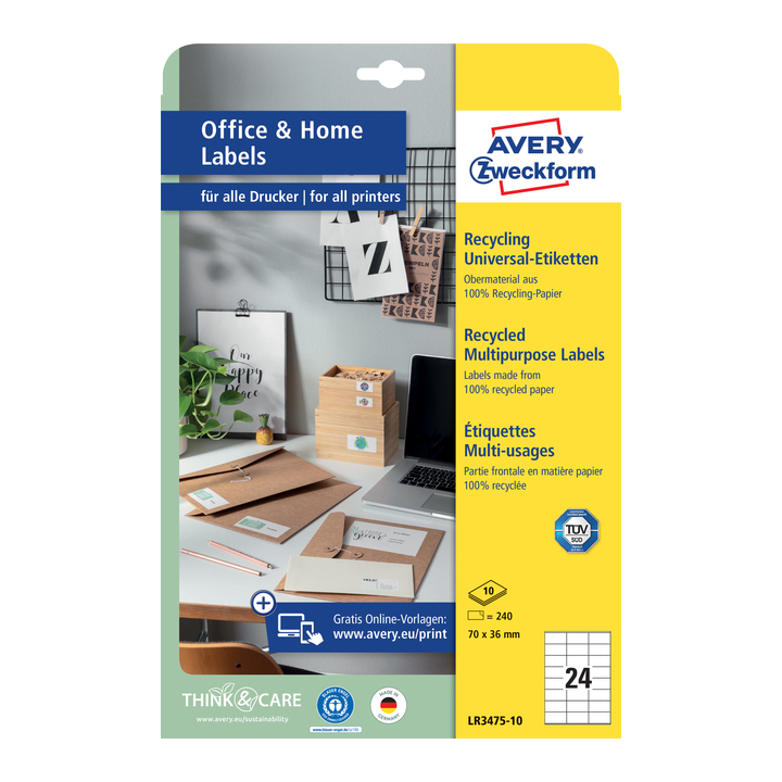 Etiket avery zweck lr3475 70x36mm 2400st recycled(lr3475) - 0