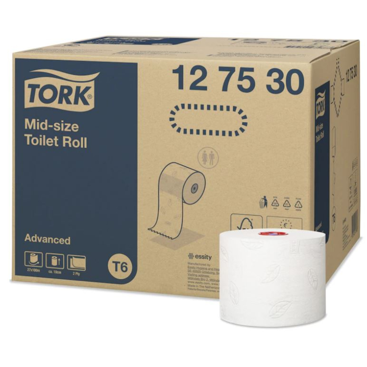 Tork Advanced | Mid-Size Toiletpapier | 100 Meter | 2-Laags | T6 | Wit | 127530 (27 stuks) - 0
