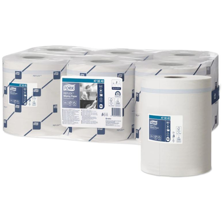 Tork Reflex Advanced | Midi Poetsrol | 300 Meter | 1-Laags | Recycled | M4 | Wit | 473242 (6 stuks) - 0